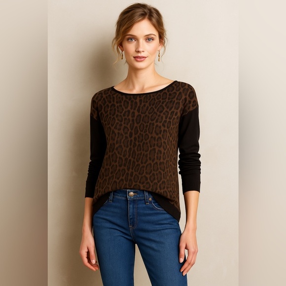Sanctuary Anthropologie Leopard Print Long Sleeve Sweater Top - Medium - Picture 1 of 11